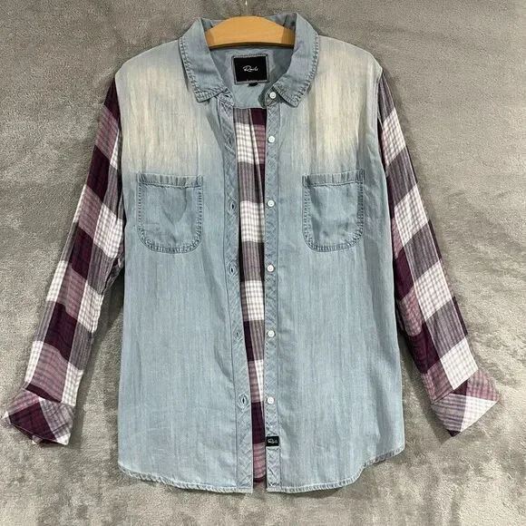 Rails Chambray Plaid Button Down Shirt Long Sleeve Collared Womens Size Medium - Picture 1 of 8